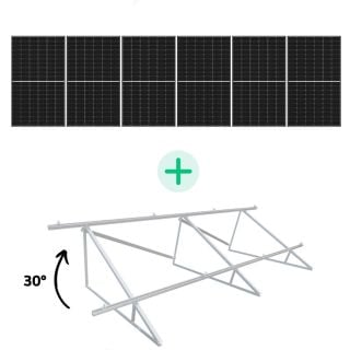 Kit Solaire Autoconsommation - 2460 Wc - Fixations au choix-Pose au sol 1 rangée de 6 panneaux