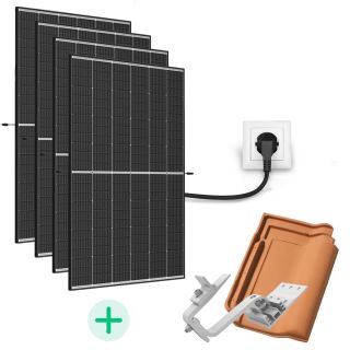 Kit Solaire Plug And Play 2000 Watts Sunpower double face-Toit en tuiles-1 ligne de 4 panneaux portrait