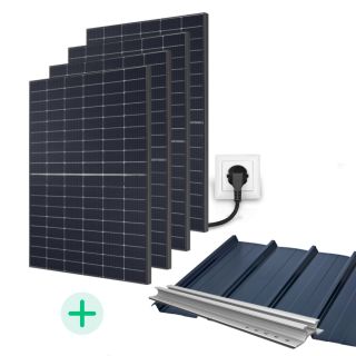 Kit solaire Plug And Play 2000 Wc Bifacial Garantie 20 ans-Toit bac acier-1 ligne de 4 panneaux