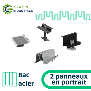 Fixasun - Kit de fixation sur bac acier - 1 ligne de 2 panneaux Portrait