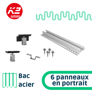 Kit de fixation sur bac acier - 1 ligne de 6 panneaux en portrait