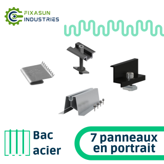 Fixasun - Kit de fixation sur bac acier - 1 ligne de 7 panneaux Portrait