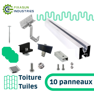 Fixasun - Kit de fixation sur toiture tuiles pour une rangée de 10 panneaux