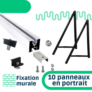 Kit de fixation mur / façade - 1 rangée de 10 panneaux en portrait