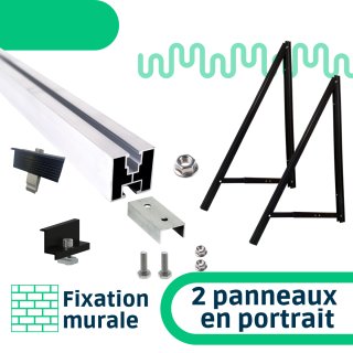 Kit de fixation mur / façade inclinaison réglable pour une rangée de 2 panneaux en portrait