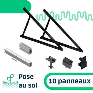 Kit de fixation pose au sol inclinaison réglable pour une rangée de 10 panneaux en portrait