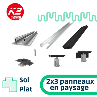 K2 Systems - Kit de fixation sol plat - 2x3 panneaux en paysage