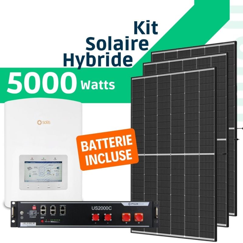 Kit Solaire 5000W Avec Batterie 2,4kWh - Monophasé - Sans Fixations